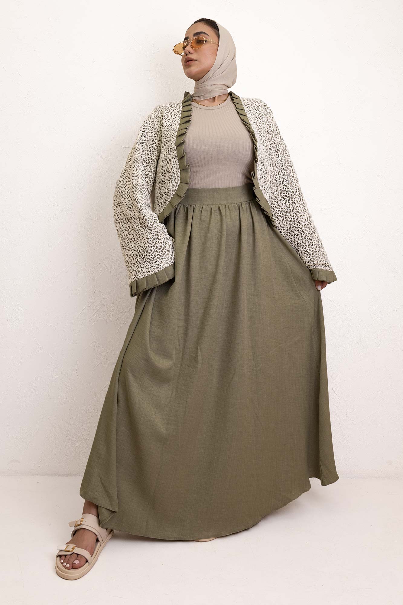 ست کت و دامن شانتون قلاب بافی دور پیله