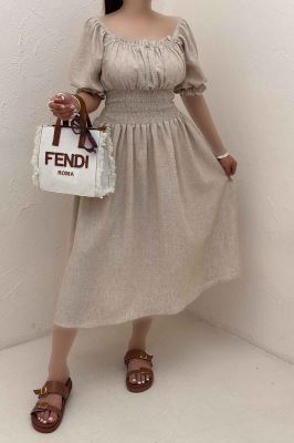 پیراهن شانتون زارا کمرکش یقه خشتی