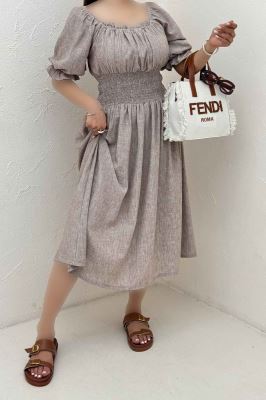 پیراهن شانتون زارا کمرکش یقه خشتی