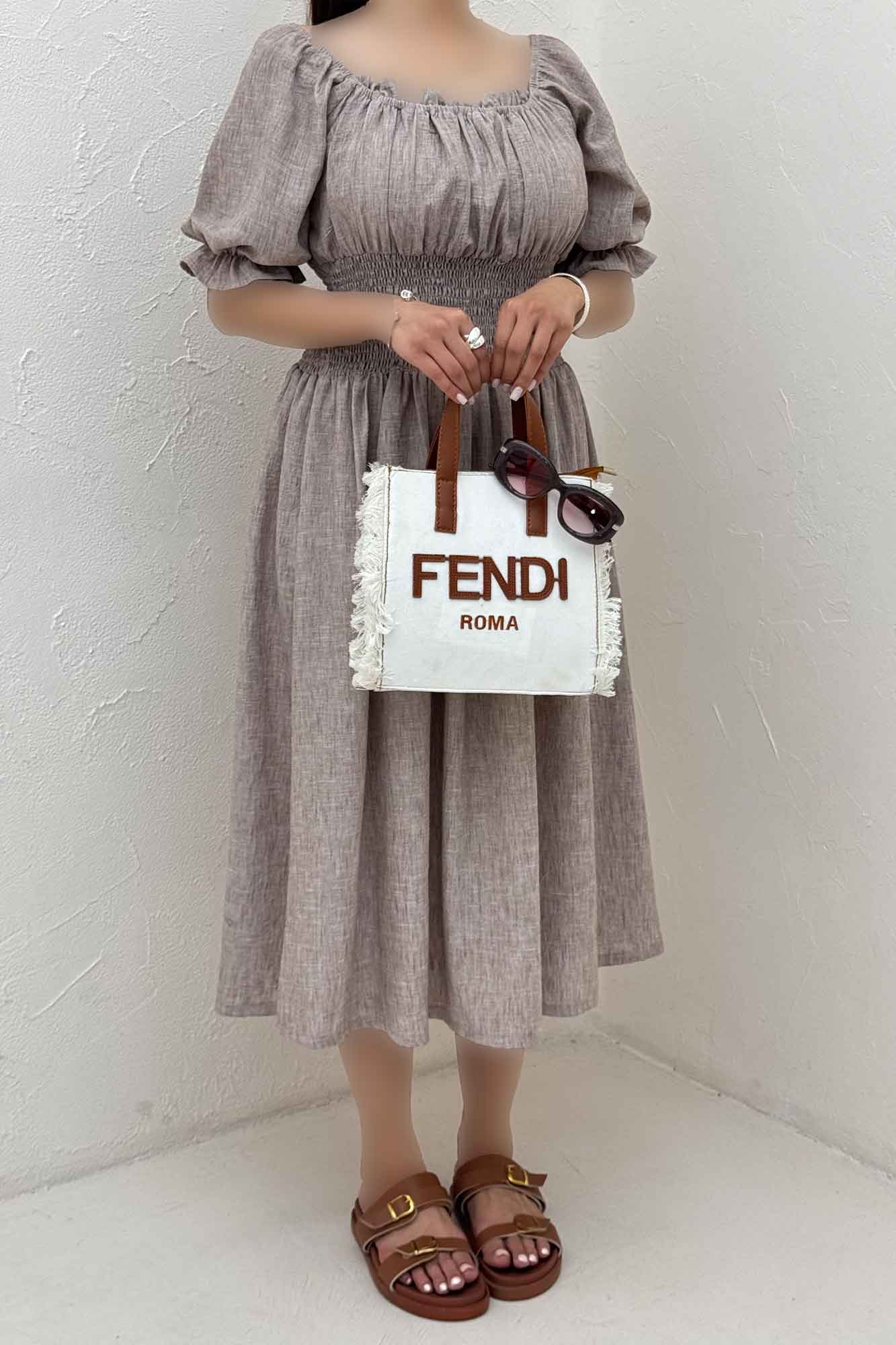 پیراهن شانتون زارا کمرکش یقه خشتی