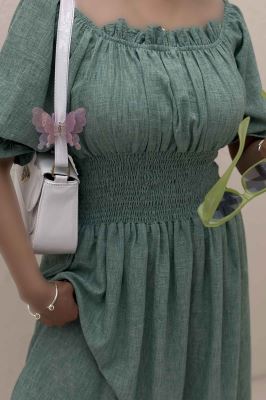 پیراهن شانتون زارا کمرکش یقه خشتی