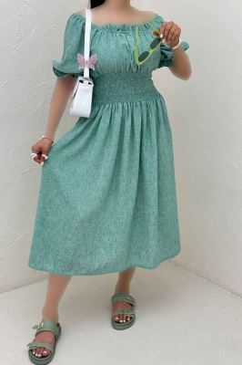 پیراهن شانتون زارا کمرکش یقه خشتی