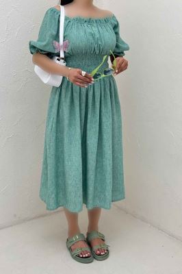 پیراهن شانتون زارا کمرکش یقه خشتی