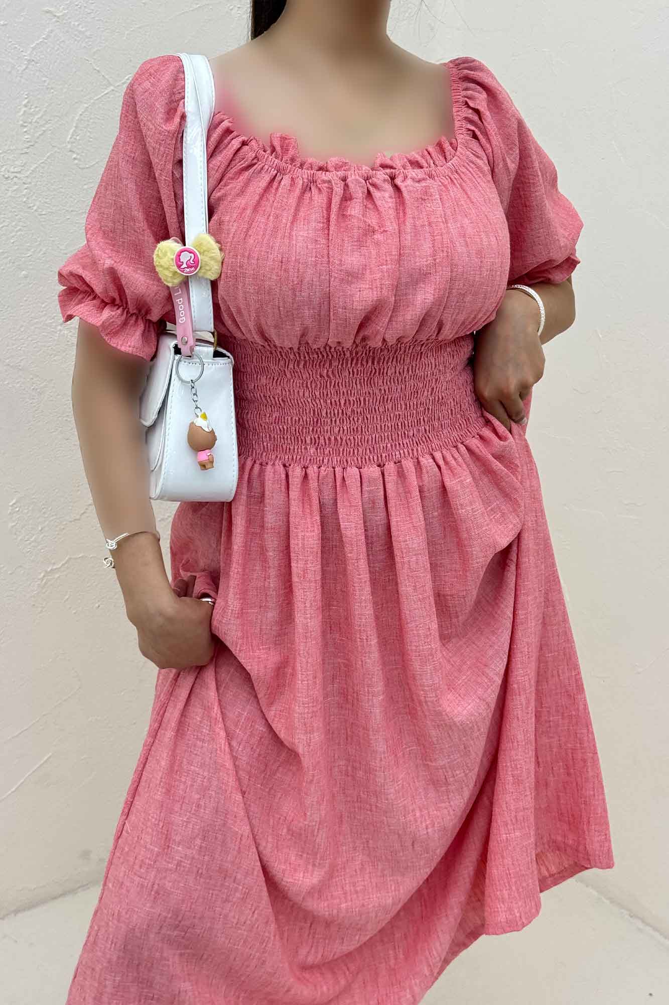 پیراهن شانتون زارا کمرکش یقه خشتی