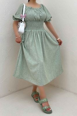 پیراهن شانتون زارا کمرکش یقه خشتی