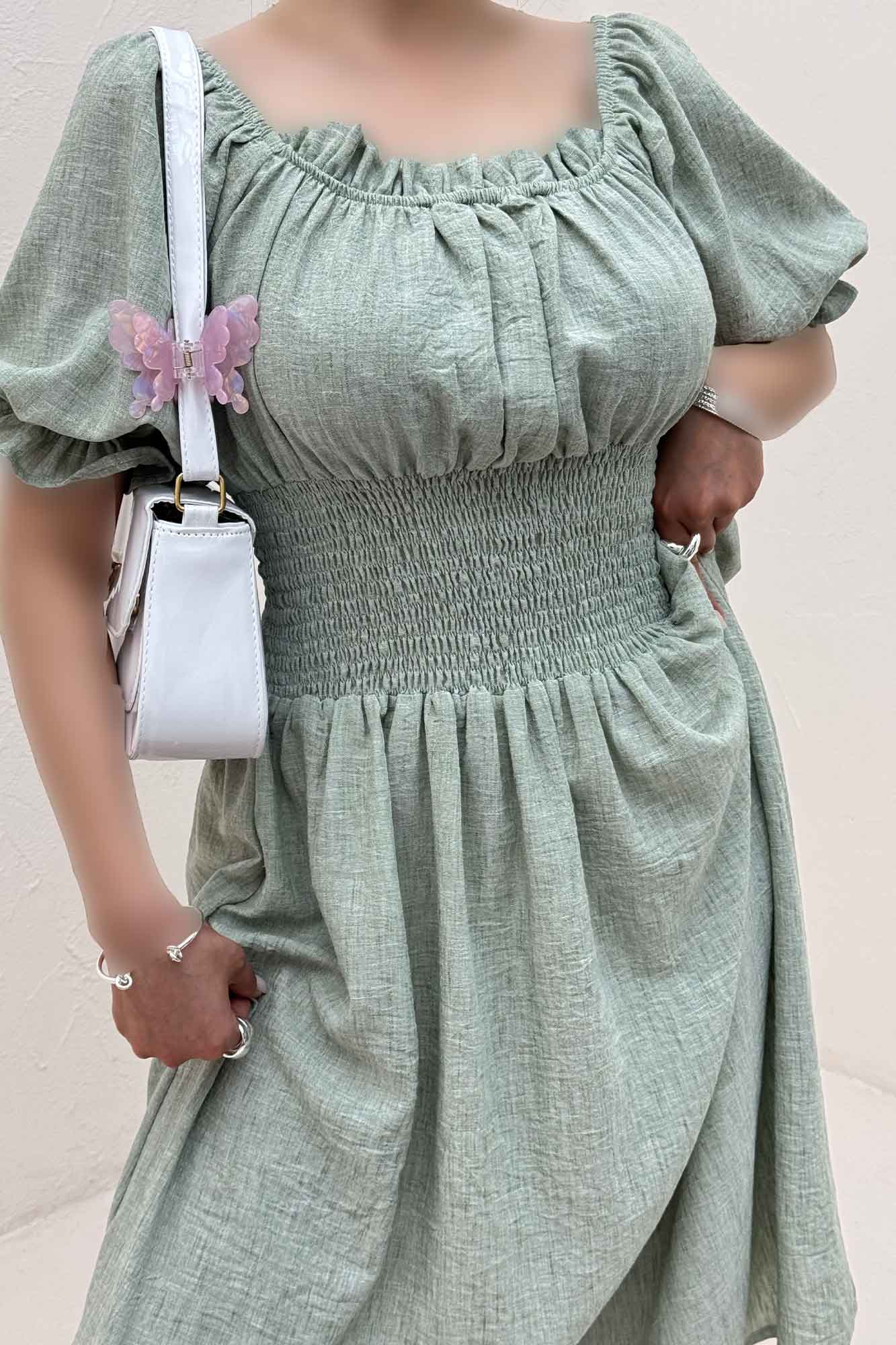 پیراهن شانتون زارا کمرکش یقه خشتی