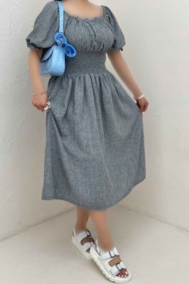 پیراهن شانتون زارا کمرکش یقه خشتی