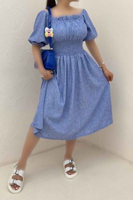 پیراهن شانتون زارا کمرکش یقه خشتی