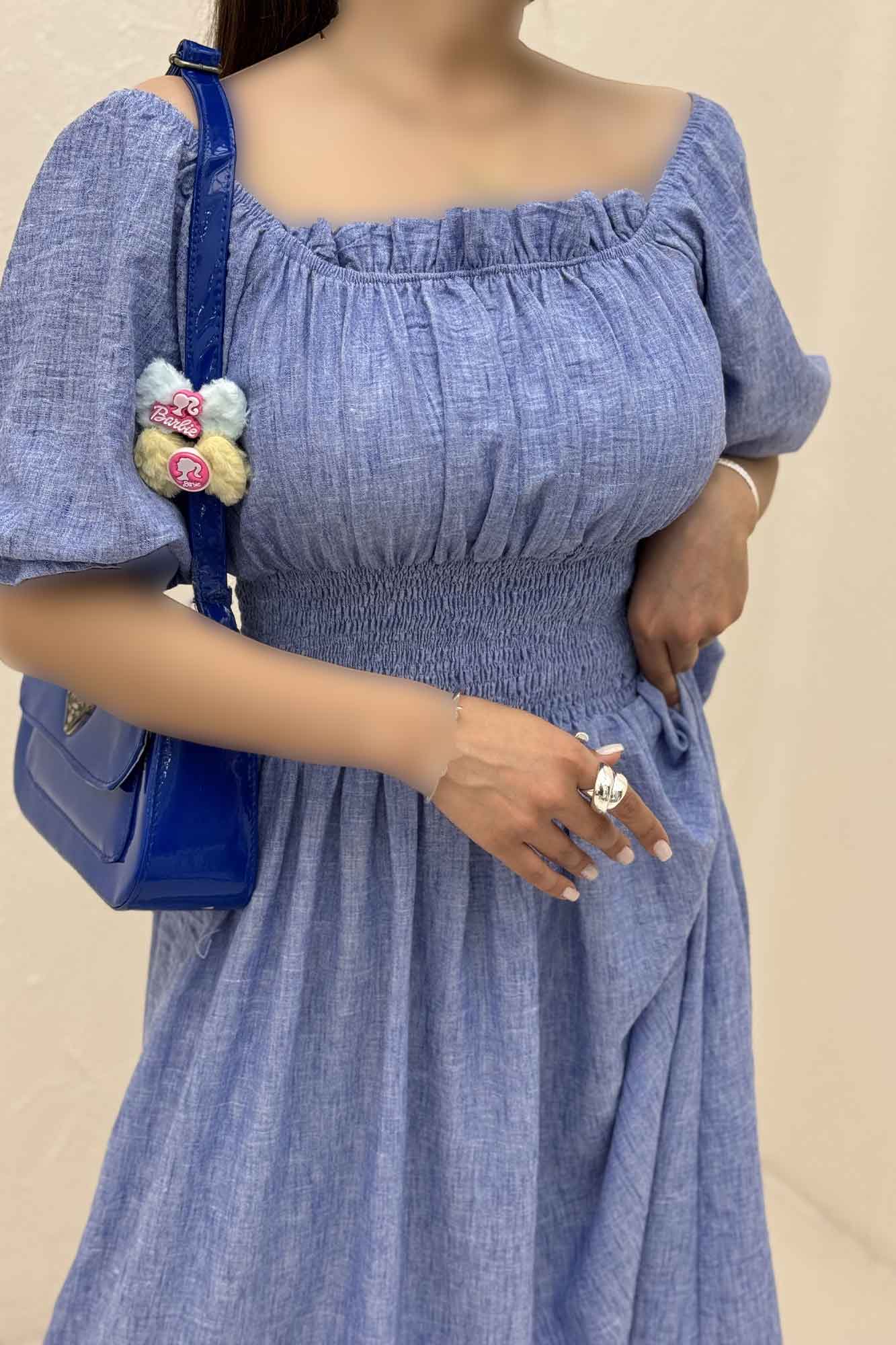 پیراهن شانتون زارا کمرکش یقه خشتی