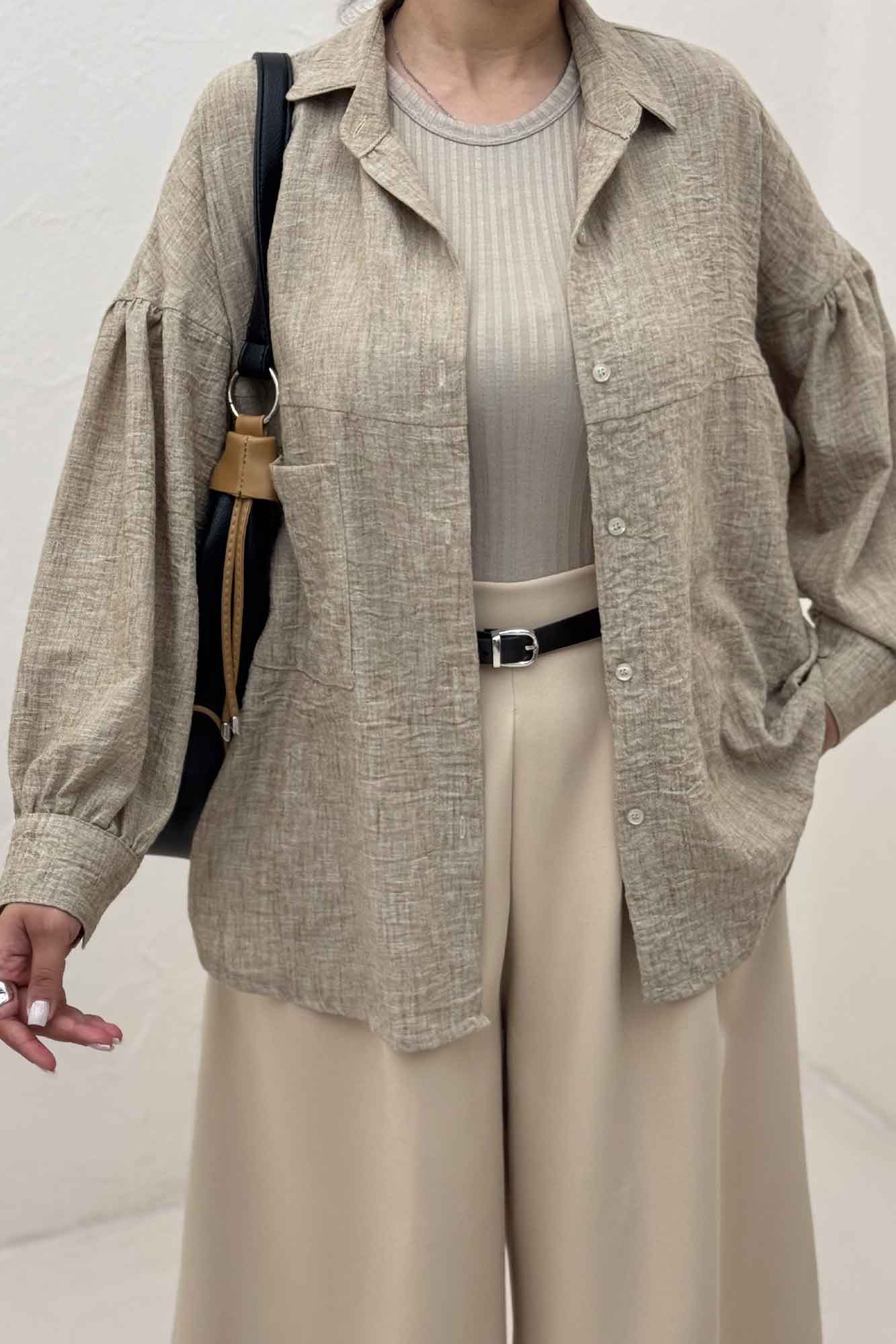 شومیز مانتویی شانتون زارا پشت چین تک جیب