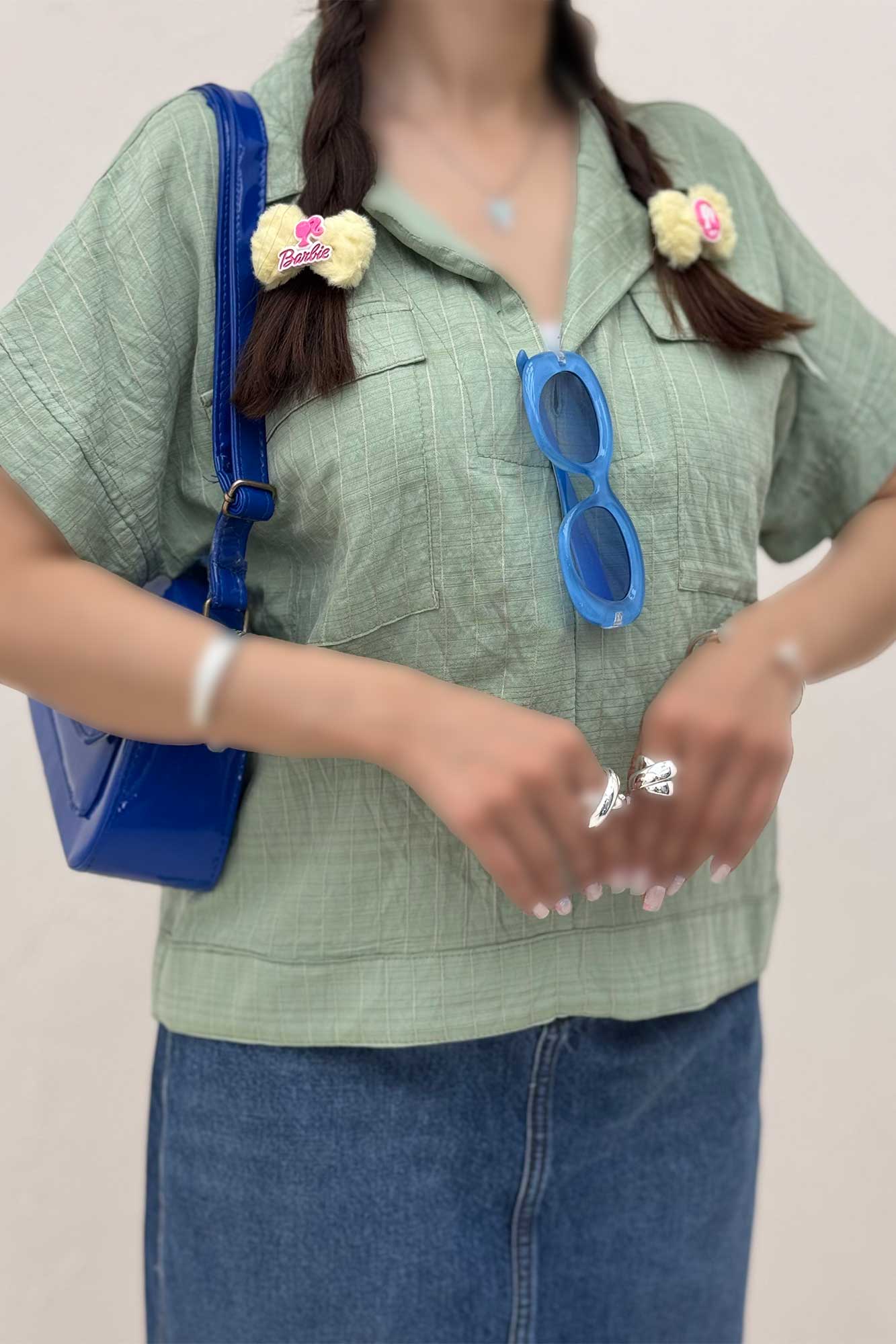 بلوز parry راه راه آستین کوتاه یقه هفت