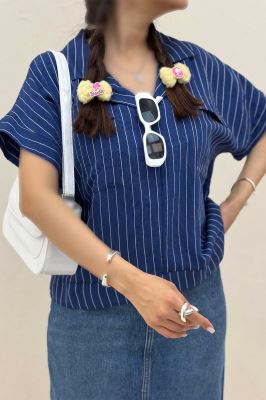 بلوز parry راه راه آستین کوتاه یقه هفت