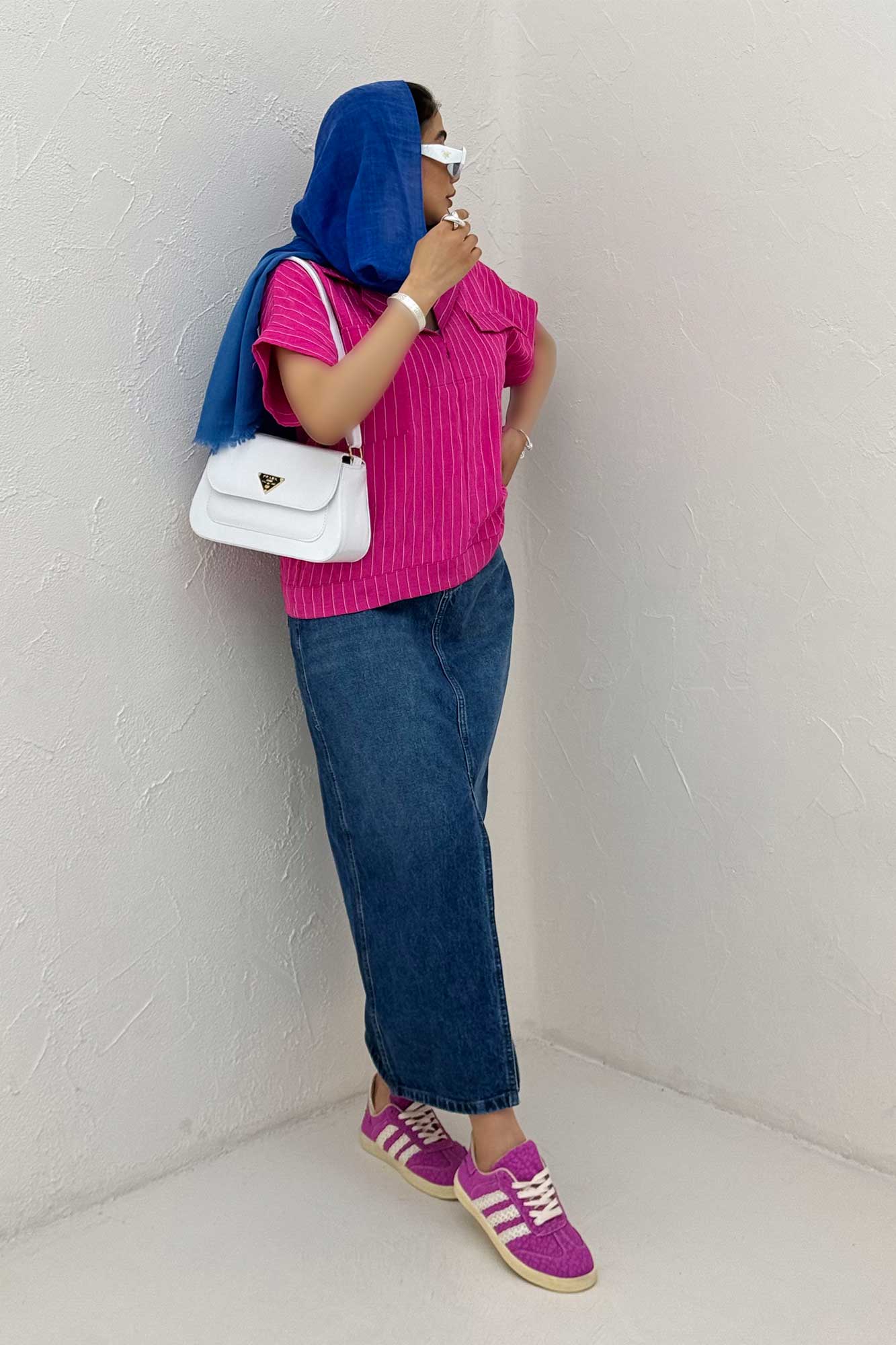 بلوز parry راه راه آستین کوتاه یقه هفت