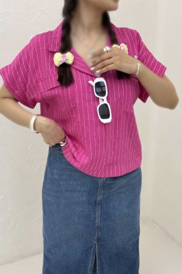 بلوز parry راه راه آستین کوتاه یقه هفت