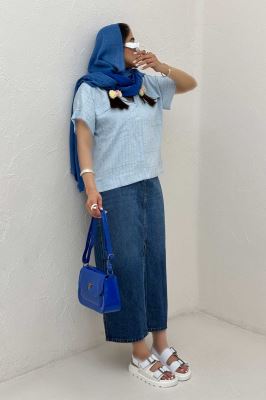 بلوز parry راه راه آستین کوتاه یقه هفت