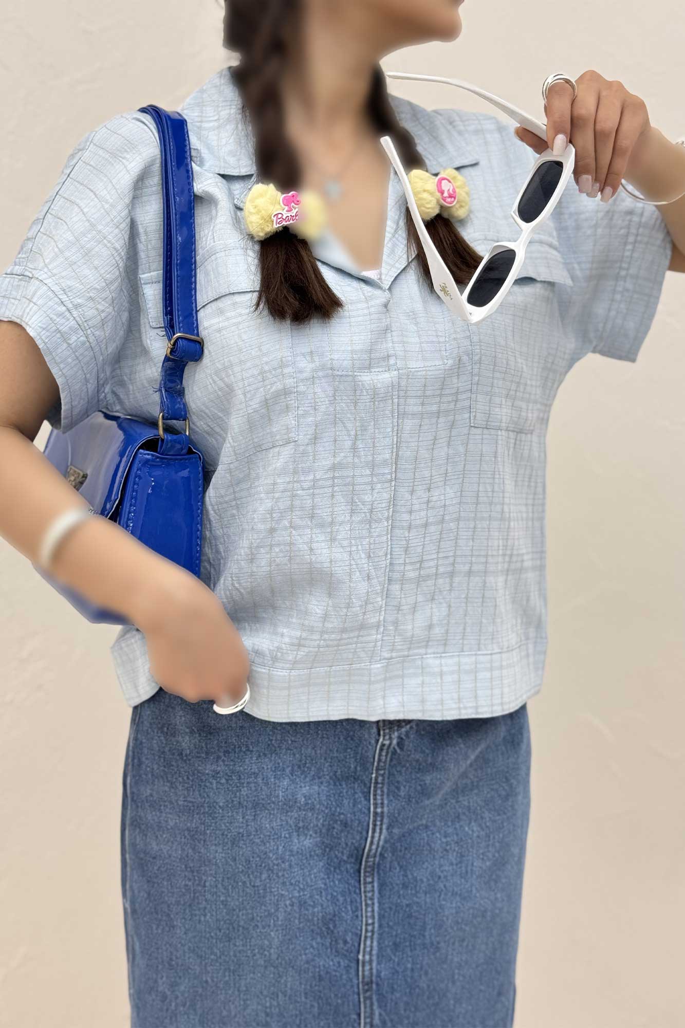 بلوز parry راه راه آستین کوتاه یقه هفت