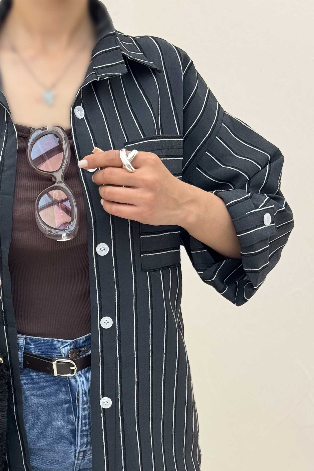 شومیز پری راه راه ژاکارد 