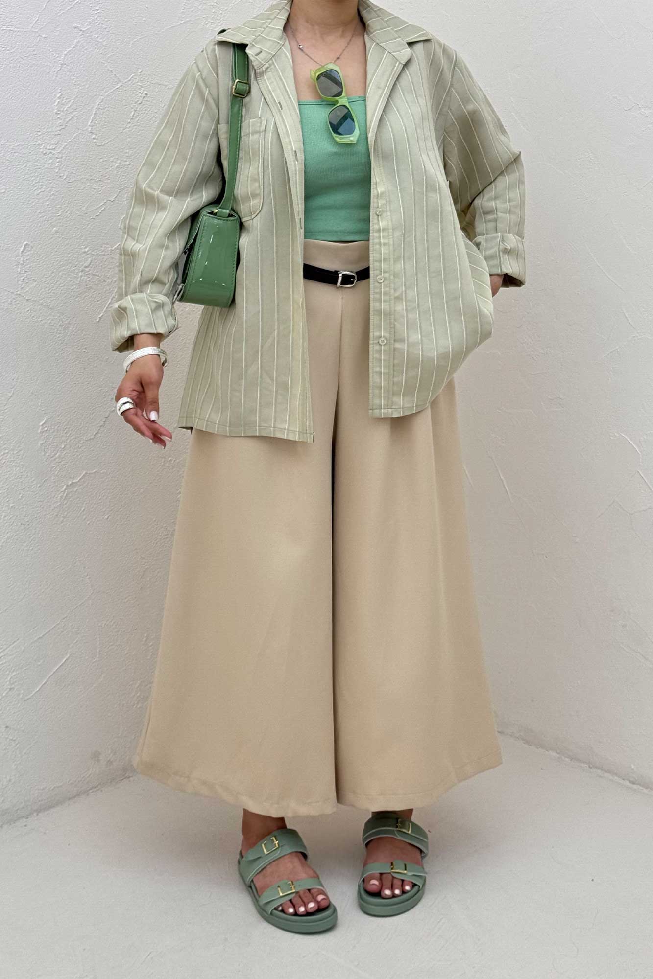 شومیز مانتویی راه راه ژاکارد تک جیب