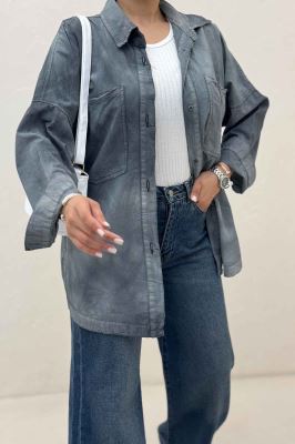 مانتو لینن پایین هلال دو جیب TR (آبرنگی)