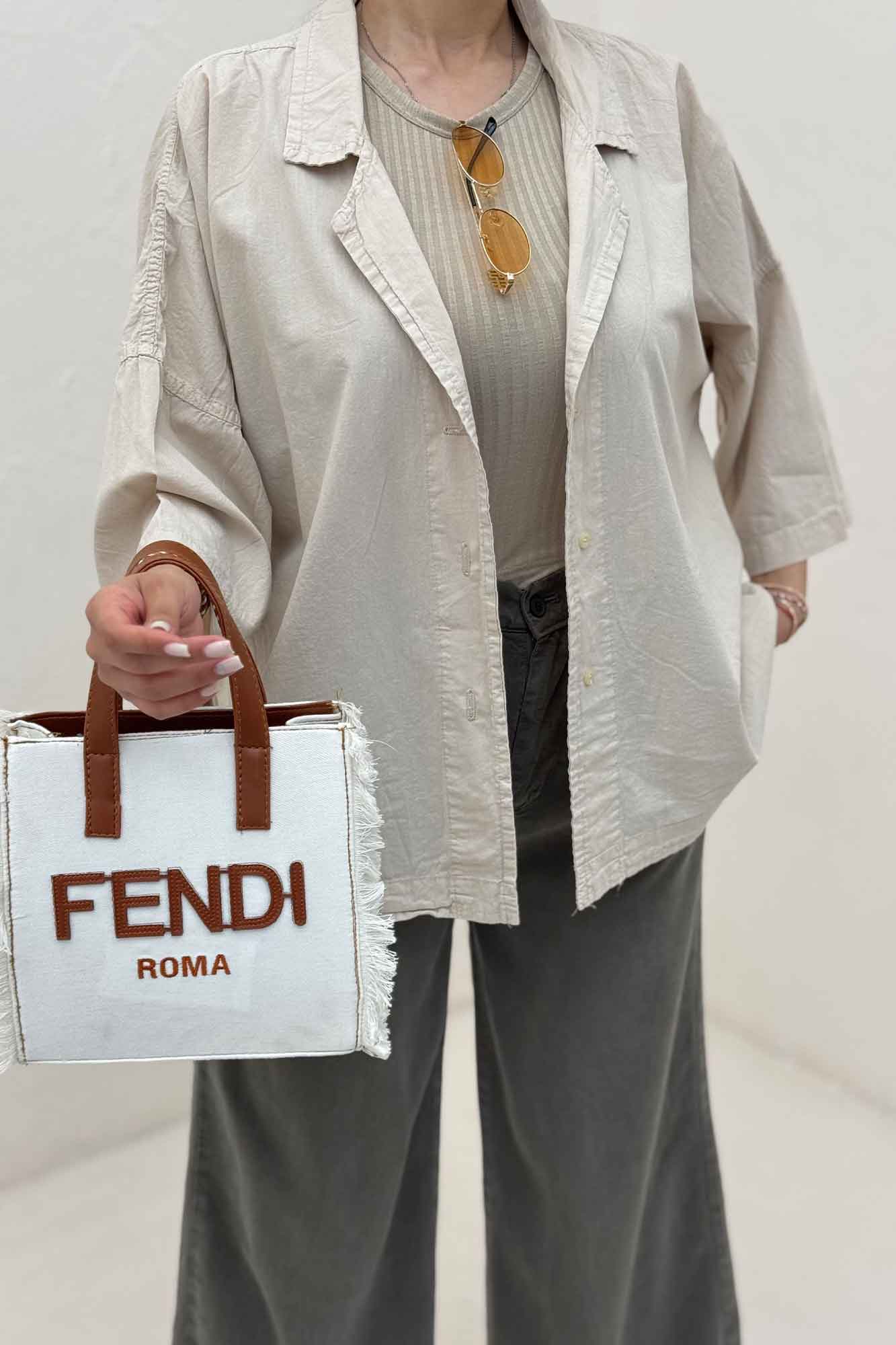 مانتو لینن آستین سه رب یقه شکاری TR