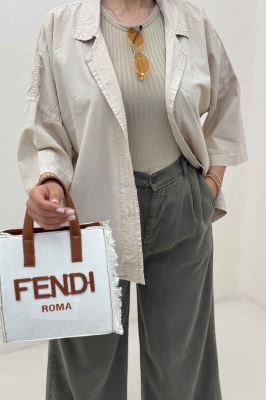 مانتو لینن آستین سه رب یقه شکاری TR