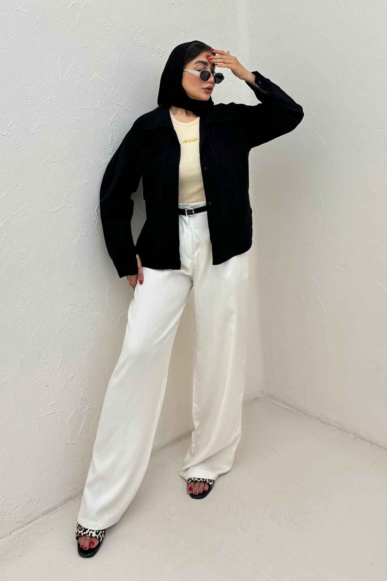 مانتو لینن پایین هلال دو جیب TR