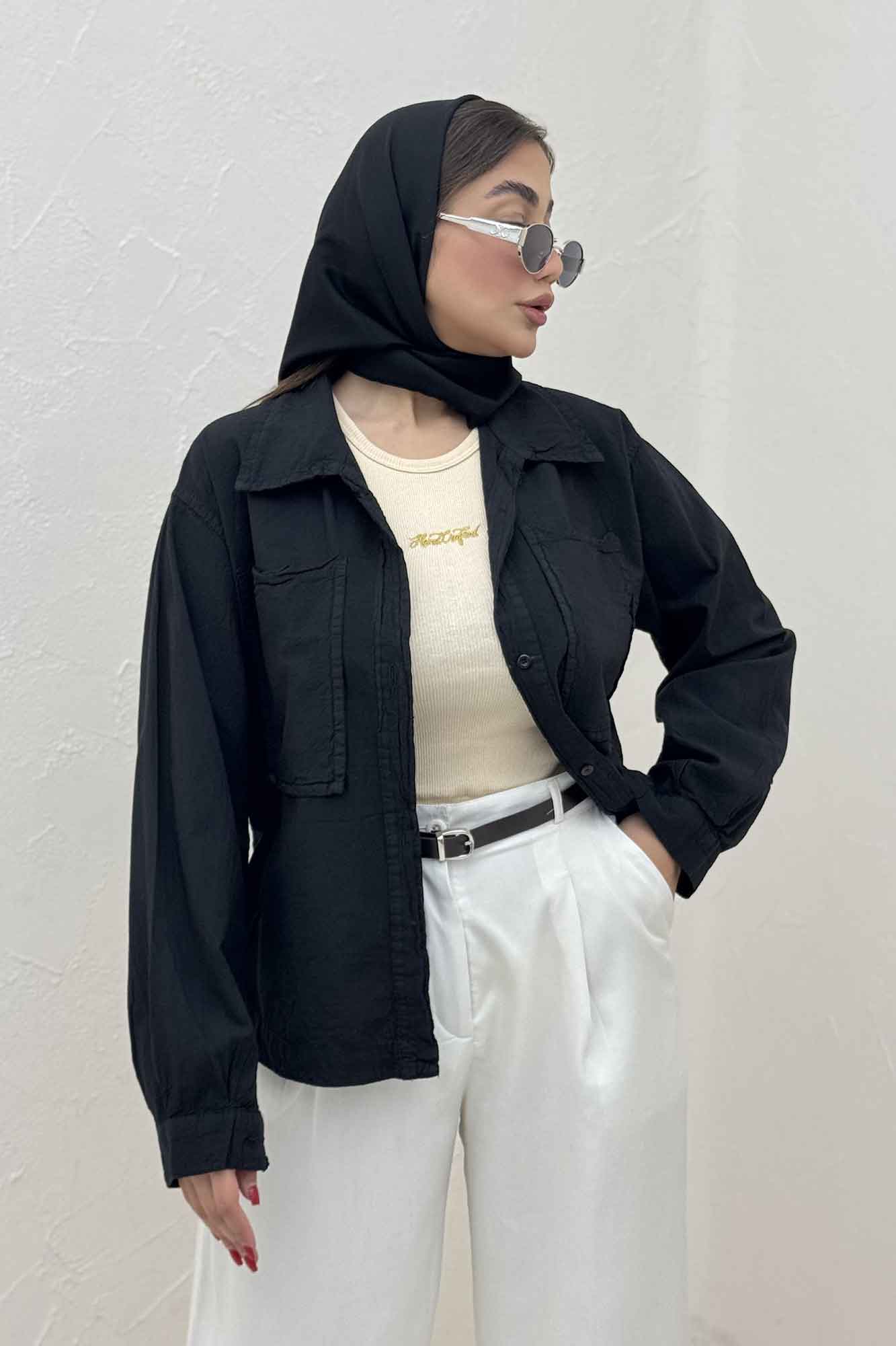 مانتو لینن پایین هلال دو جیب TR