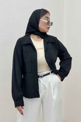 مانتو لینن پایین هلال دو جیب TR