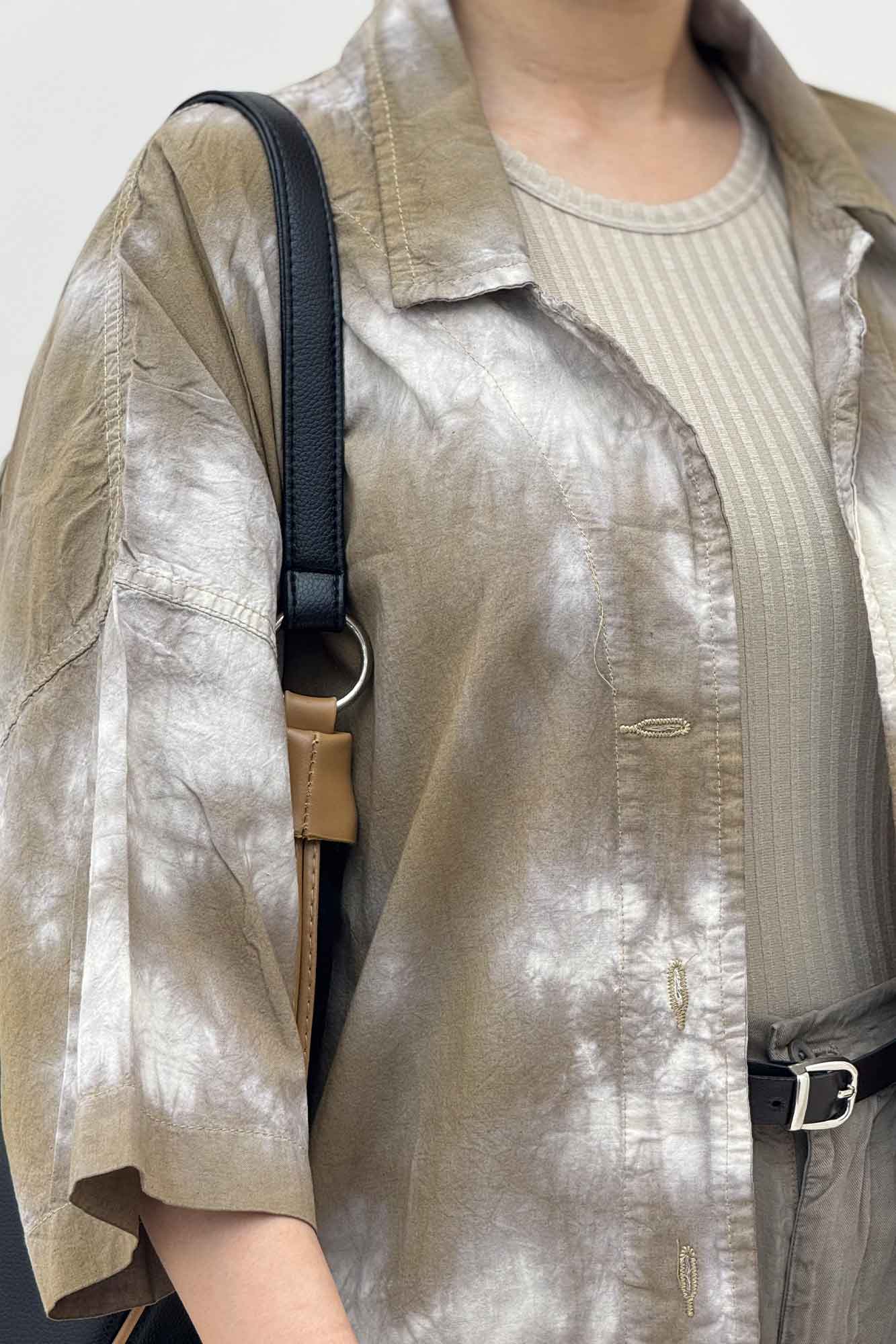 مانتو لینن آستین سه رب یقه شکاری (آبرنگی)TR