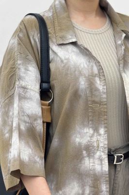 مانتو لینن آستین سه رب یقه شکاری (آبرنگی)TR