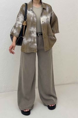 مانتو لینن آستین سه رب یقه شکاری (آبرنگی)TR