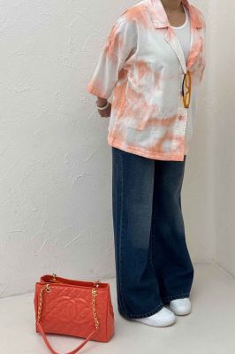 مانتو لینن آستین سه رب یقه شکاری (آبرنگی)TR