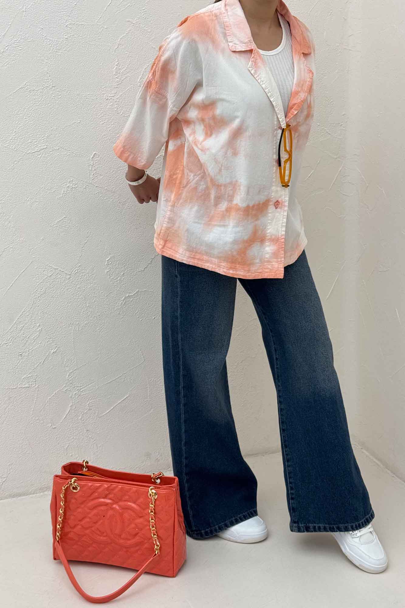 مانتو لینن آستین سه رب یقه شکاری (آبرنگی)TR