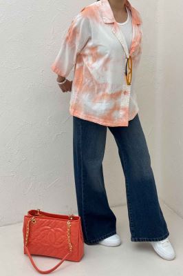 مانتو لینن آستین سه رب یقه شکاری (آبرنگی)TR