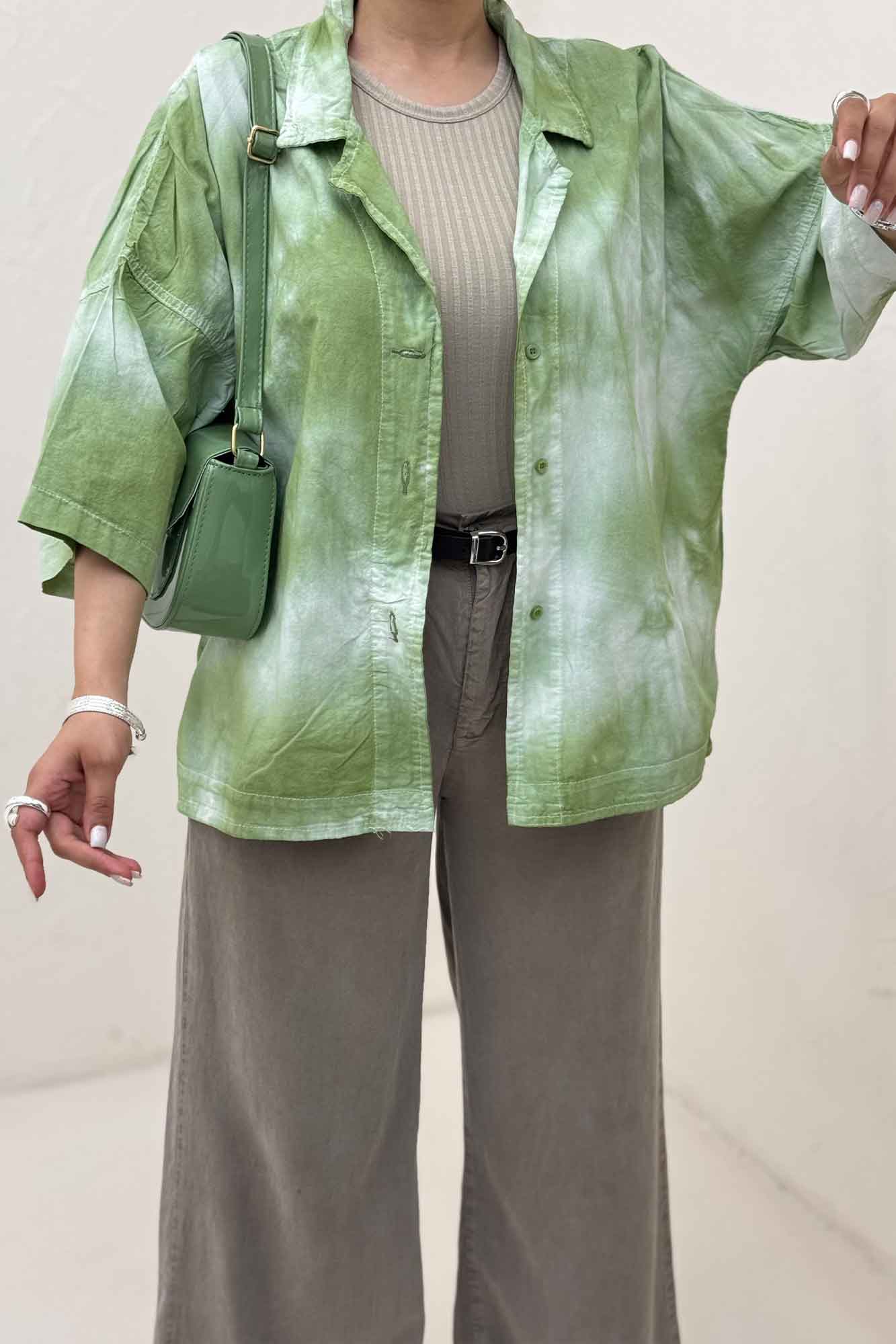 مانتو لینن آستین سه رب یقه شکاری (آبرنگی)TR