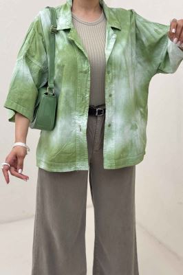 مانتو لینن آستین سه رب یقه شکاری (آبرنگی)TR