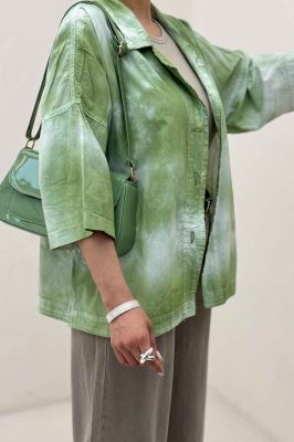 مانتو لینن آستین سه رب یقه شکاری (آبرنگی)TR