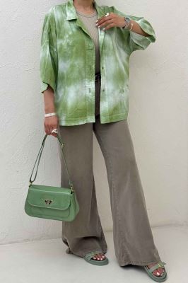 مانتو لینن آستین سه رب یقه شکاری (آبرنگی)TR