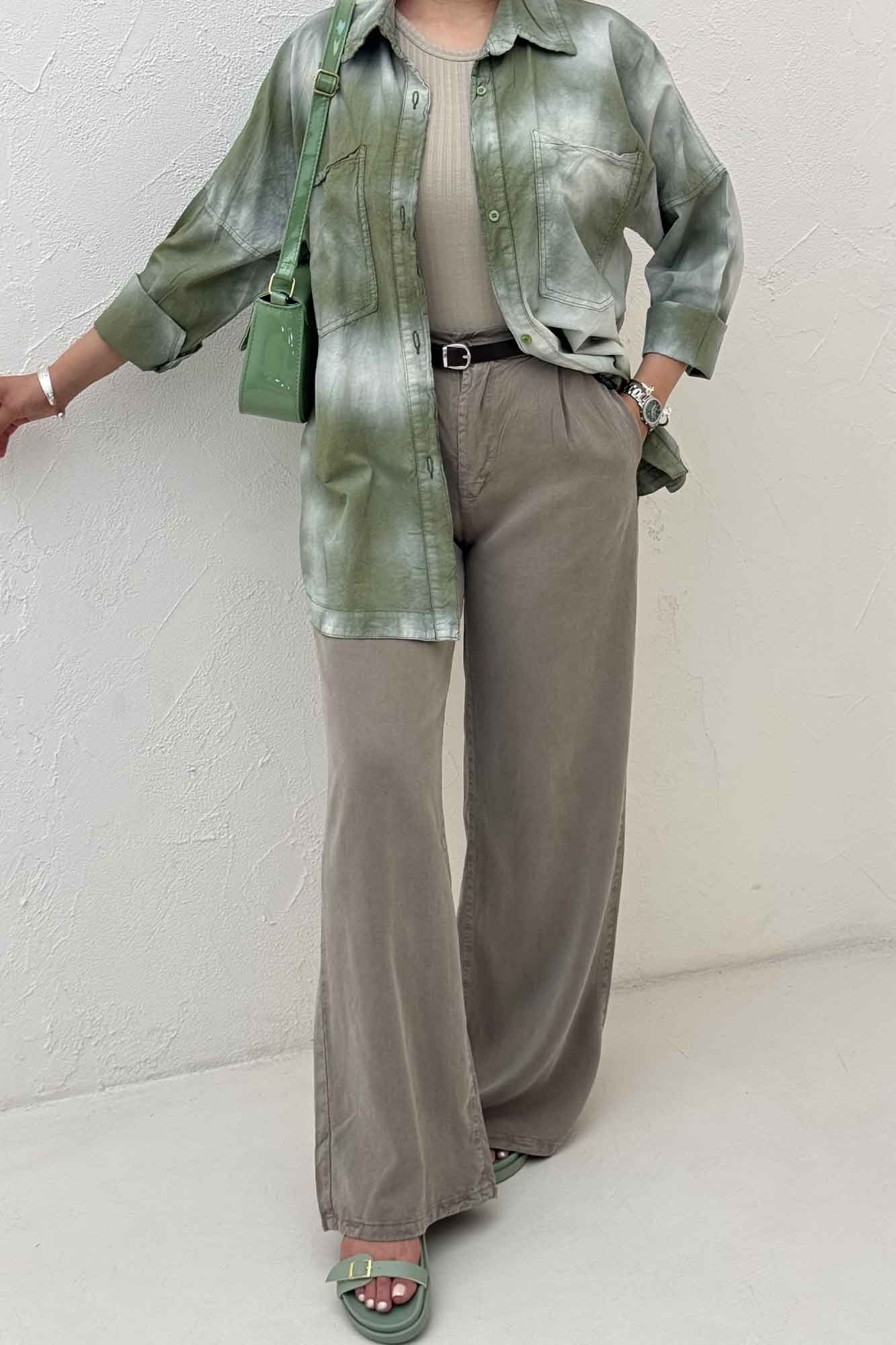 مانتو لینن پایین هلال دو جیب TR (آبرنگی)