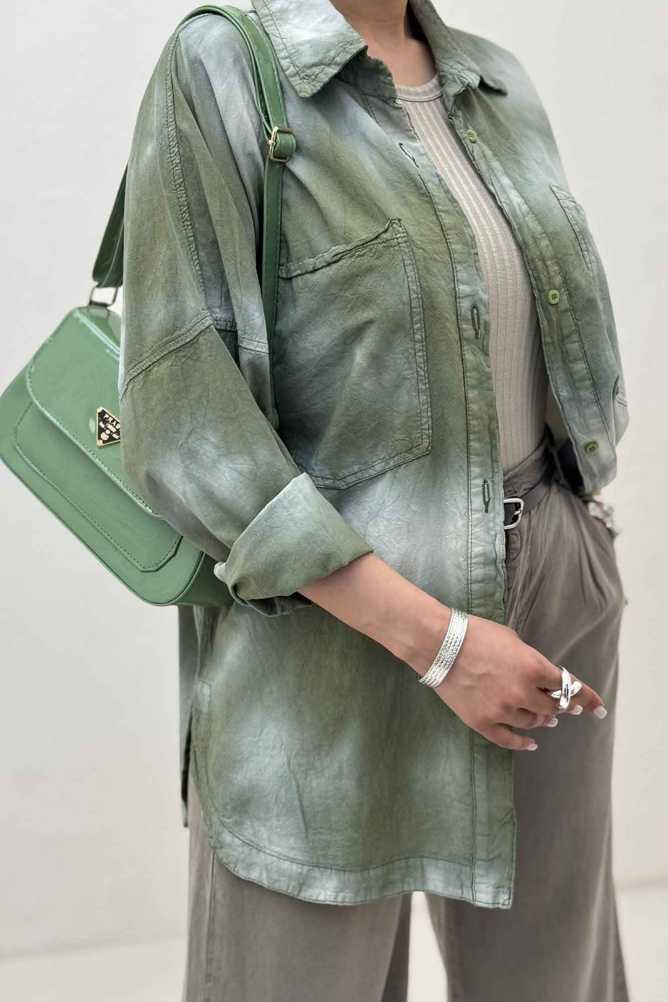 مانتو لینن پایین هلال دو جیب TR (آبرنگی)