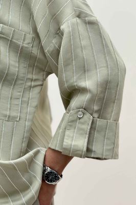 شومیز مانتویی راه راه ژاکارد پاگن دار