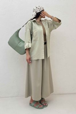 شومیز مانتویی راه راه ژاکارد پاگن دار