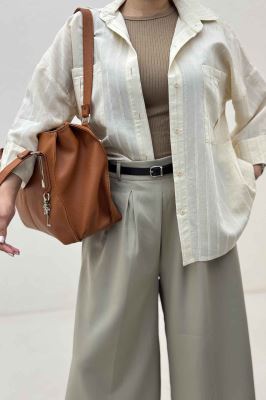 شومیز مانتویی راه راه ژاکارد پاگن دار