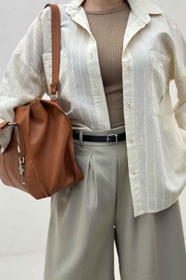 شومیز مانتویی راه راه ژاکارد پاگن دار