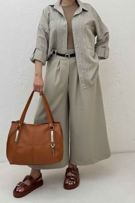 شومیز مانتویی راه راه ژاکارد پاگن دار