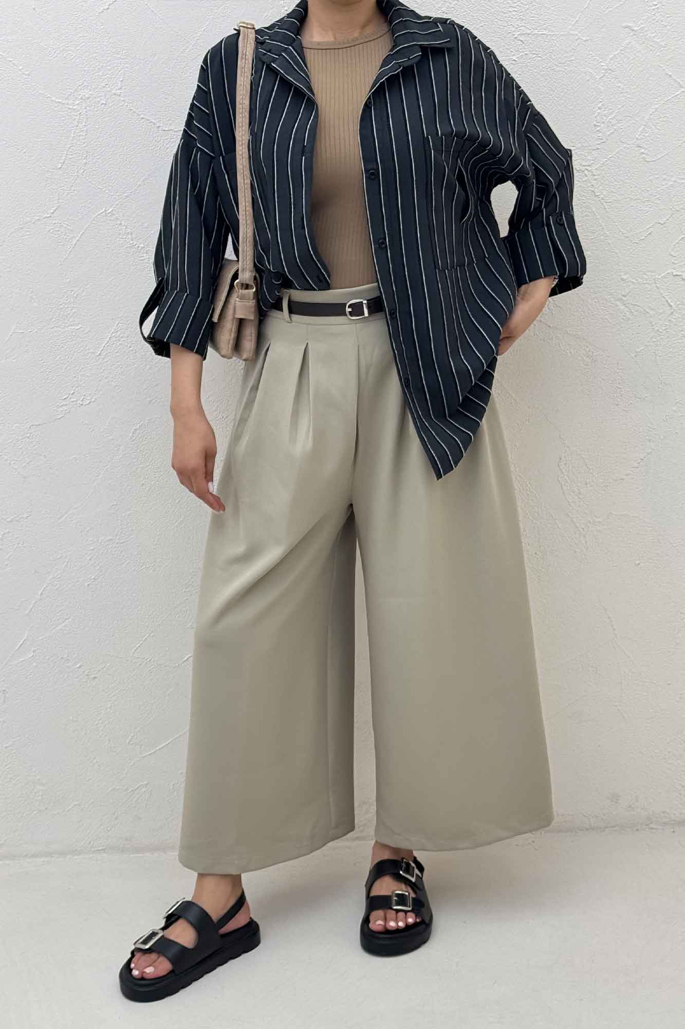 شومیز مانتویی راه راه ژاکارد پاگن دار