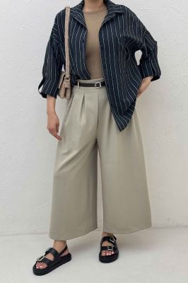 شومیز مانتویی راه راه ژاکارد پاگن دار