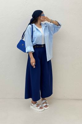 شومیز مانتویی راه راه ژاکارد پاگن دار