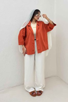 مانتو کتان آستین سه رب یقه شکاری TR