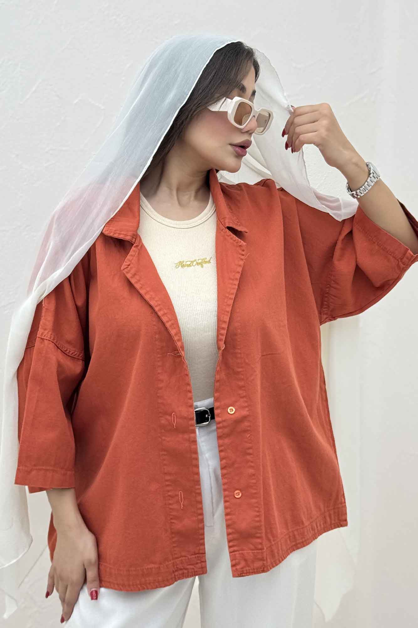 مانتو کتان آستین سه رب یقه شکاری TR